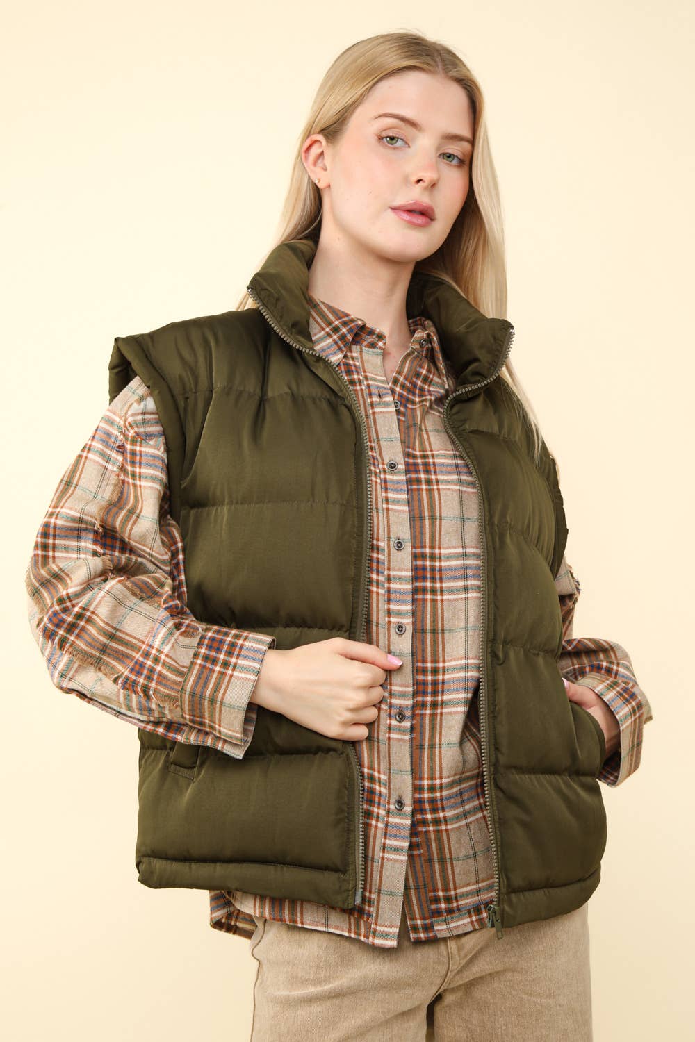 NJ90280-High Neck Casual Comfy Puffer Vest