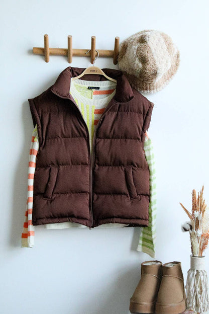 NJ90280-High Neck Casual Comfy Puffer Vest