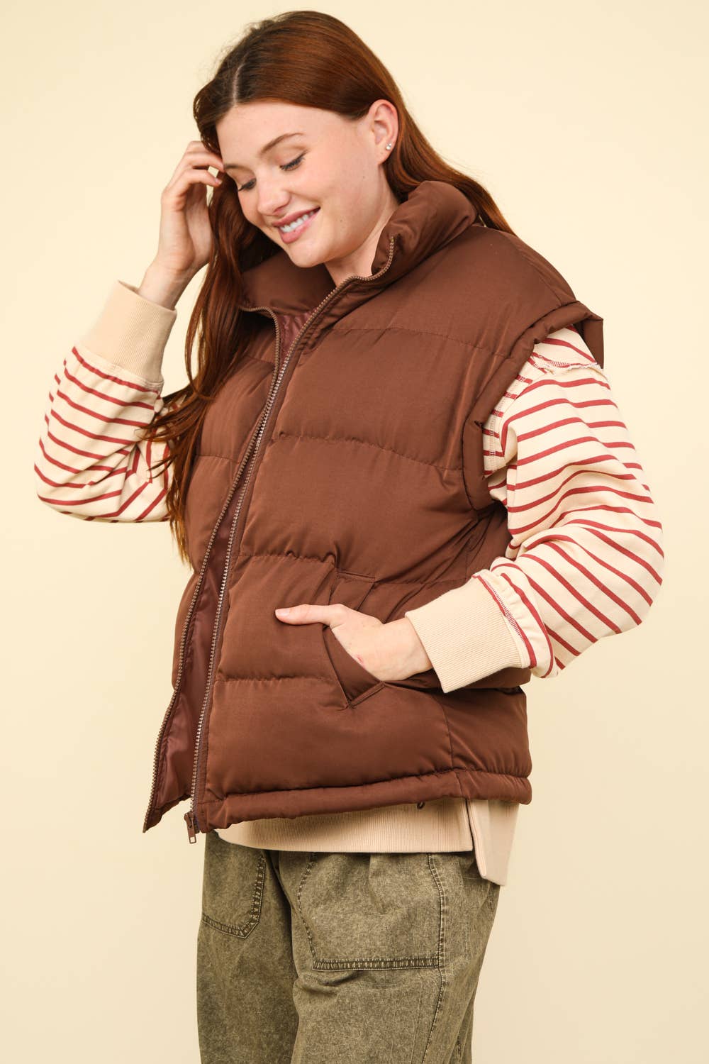 NJ90280-High Neck Casual Comfy Puffer Vest