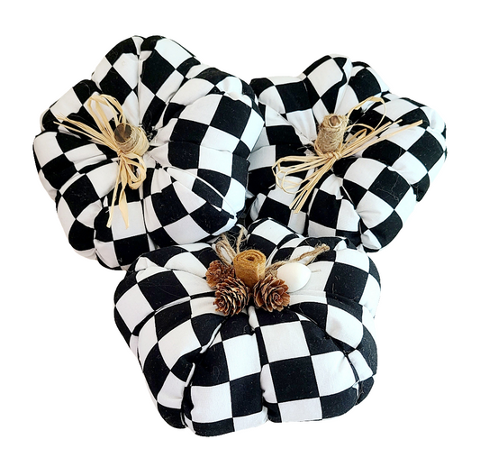 Handmade Black White Check Pumpkins Set