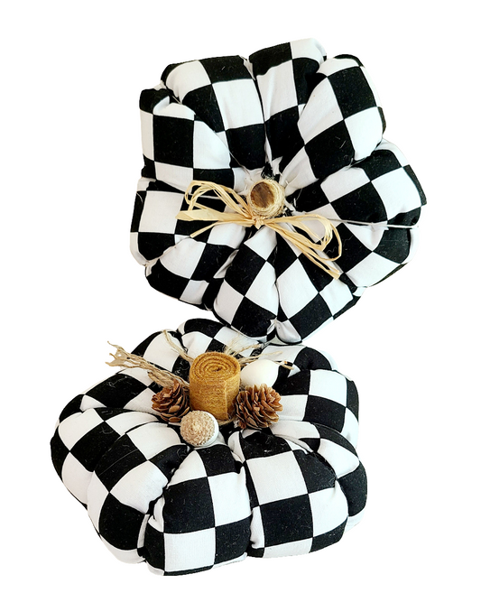 Handmade Black White Check Pumpkins Set of 2