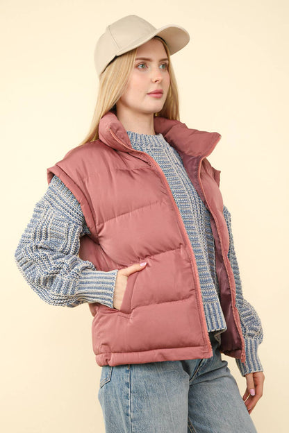 NJ90280-High Neck Casual Comfy Puffer Vest