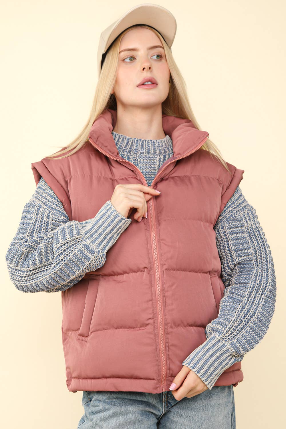 NJ90280-High Neck Casual Comfy Puffer Vest