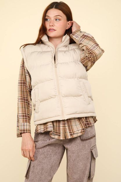 NJ90280-High Neck Casual Comfy Puffer Vest