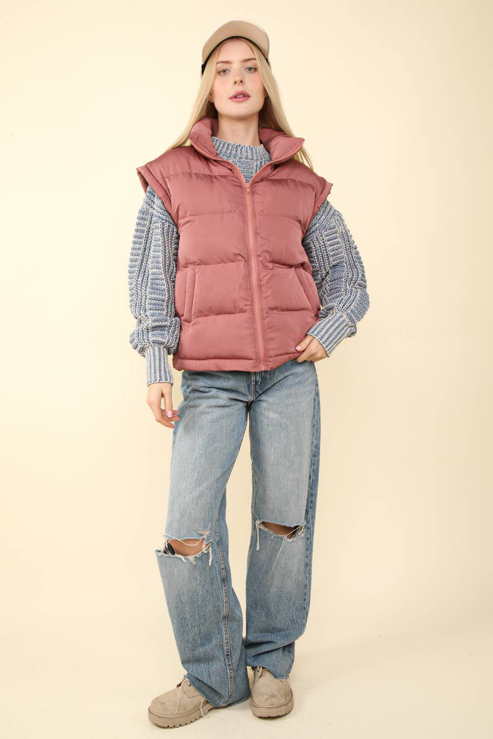 NJ90280-High Neck Casual Comfy Puffer Vest