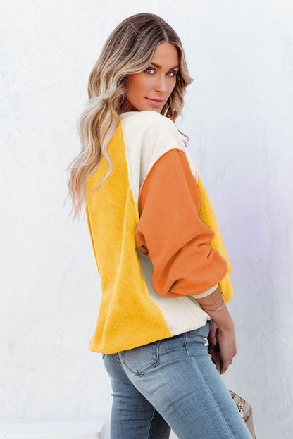 Color Block Round Neck Long Sleeve Top