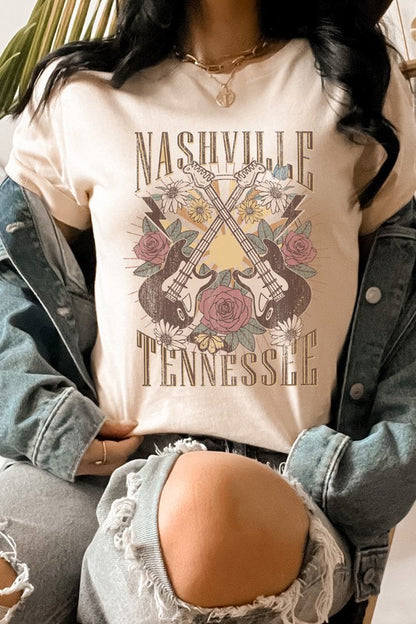 Nashville Tennessee Rose and Guitars Graphic Tee