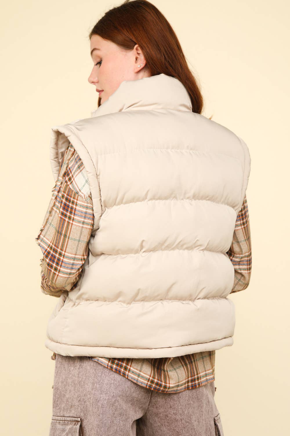 NJ90280-High Neck Casual Comfy Puffer Vest