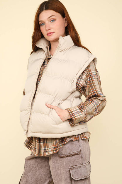 NJ90280-High Neck Casual Comfy Puffer Vest