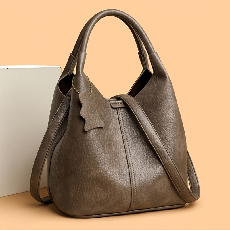Vintage Grained MultiCompartment Womens Crossbody Handbag