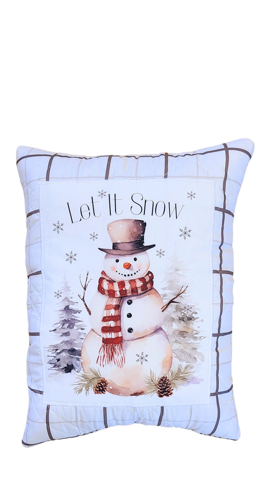 Let It Snow Fabric Handmade Quilted Snowman Pillow