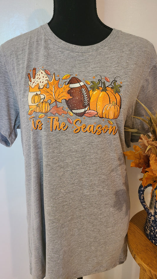 Tis The Season Fall Leaves Football Short Sleeve Tee