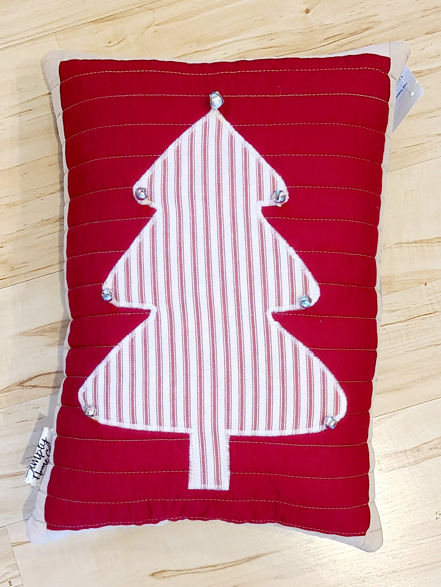 Red White Ticking Tree Handmade Pillow