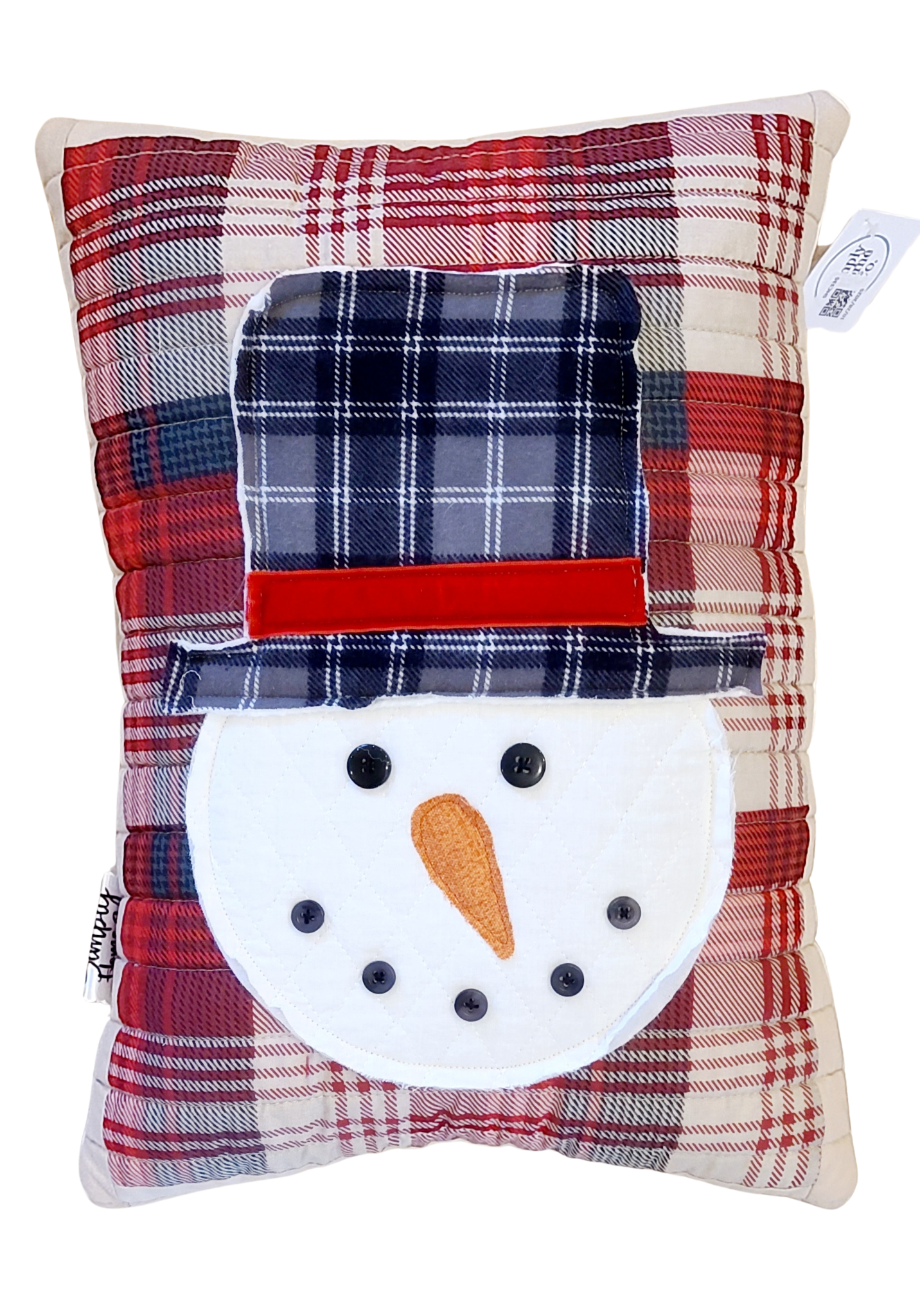 Frosty Red Quilted Handmade Snowman Pillow