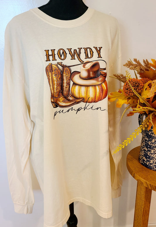 Howdy Pumpkin Long Sleeve Cream Tee