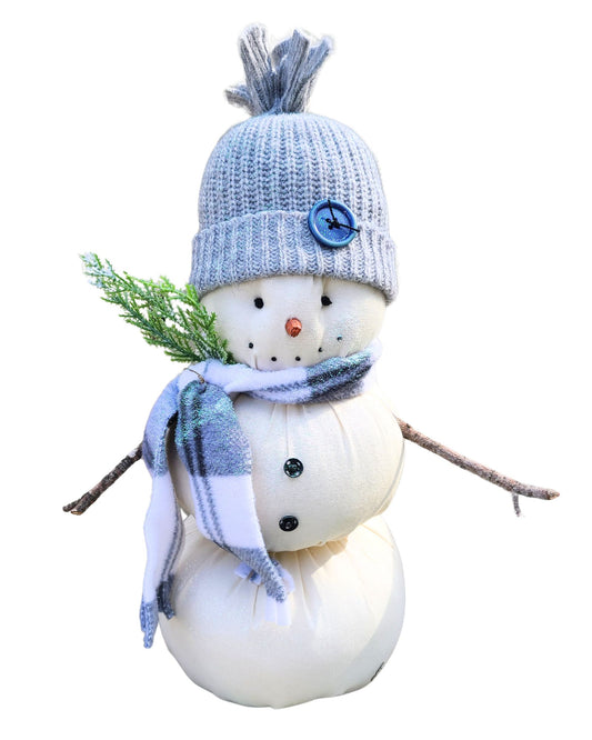 Frosty Fabric Handmade Glittered Snowman Gray/Blue Scarf